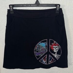 Grateful Dead Black Mini Skirt with Peace Sign Graphic